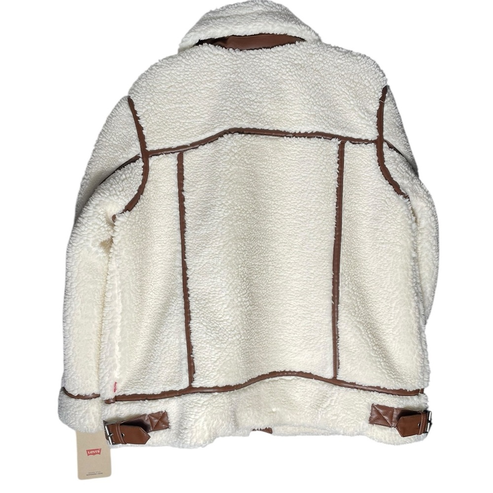 Levi's Faux Sherpa Moto Coat Jacket Women's size 1X white brown quilted NWT $290 - Picture 3 of 9
